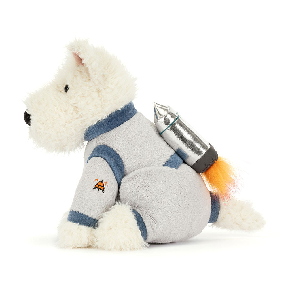 Plush toy dog in a sweater on a white background