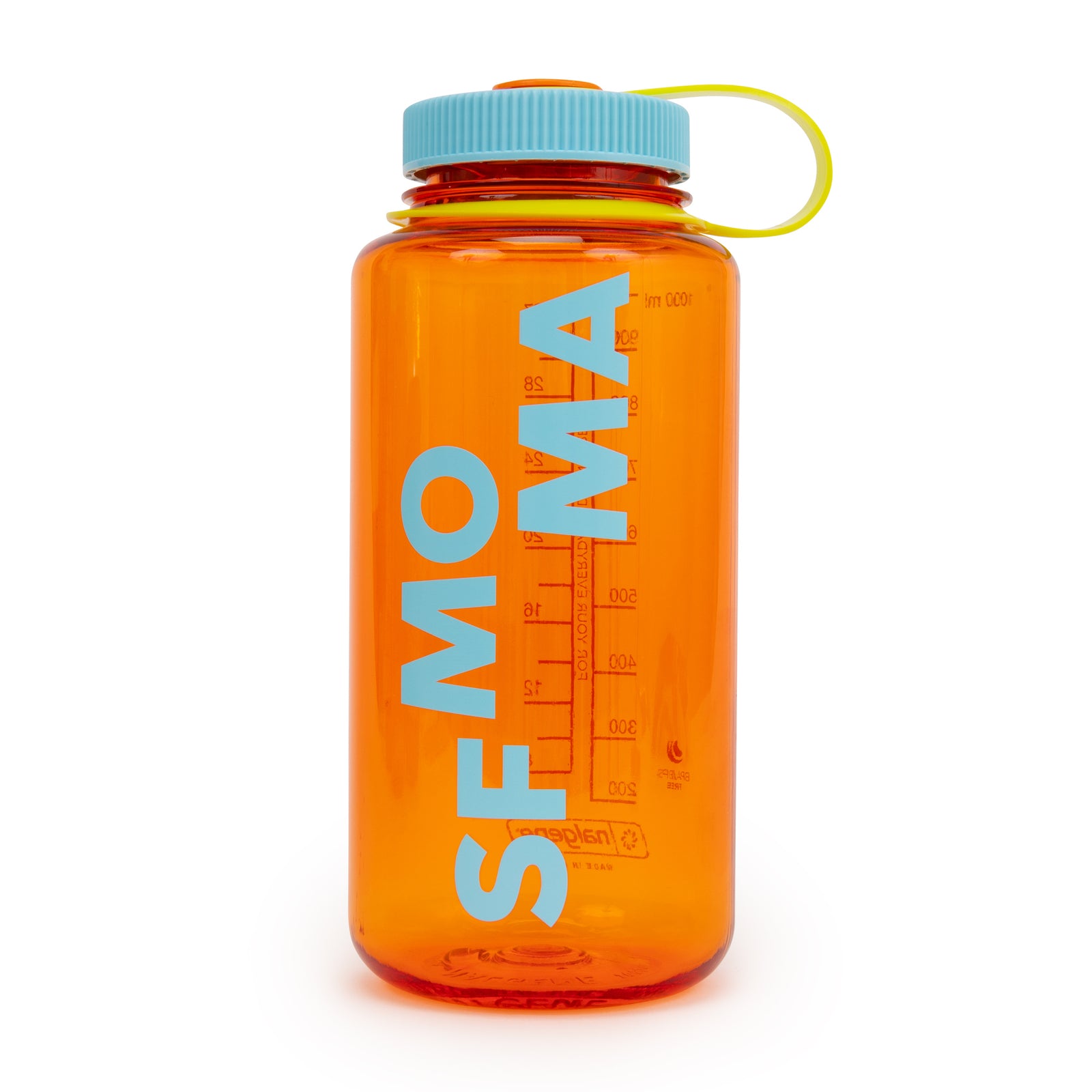 SFMOMA Orange + Teal Wide Mouth 32oz Nalgene Bottle front view