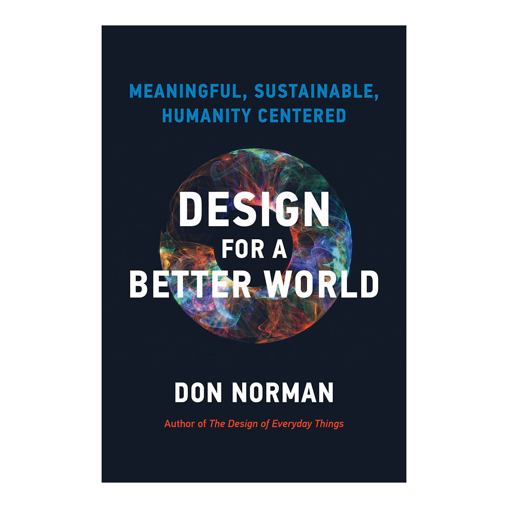 Cover of Design for a Better World, with a multicolored eye-like circle behind the title.