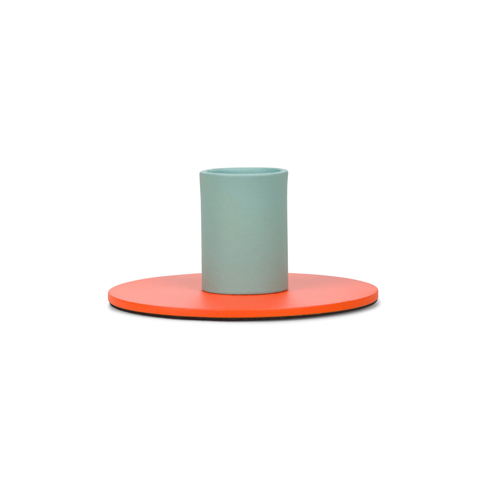 Small Two-Tone Metal Candle Holder: Orange Flame + Opaline