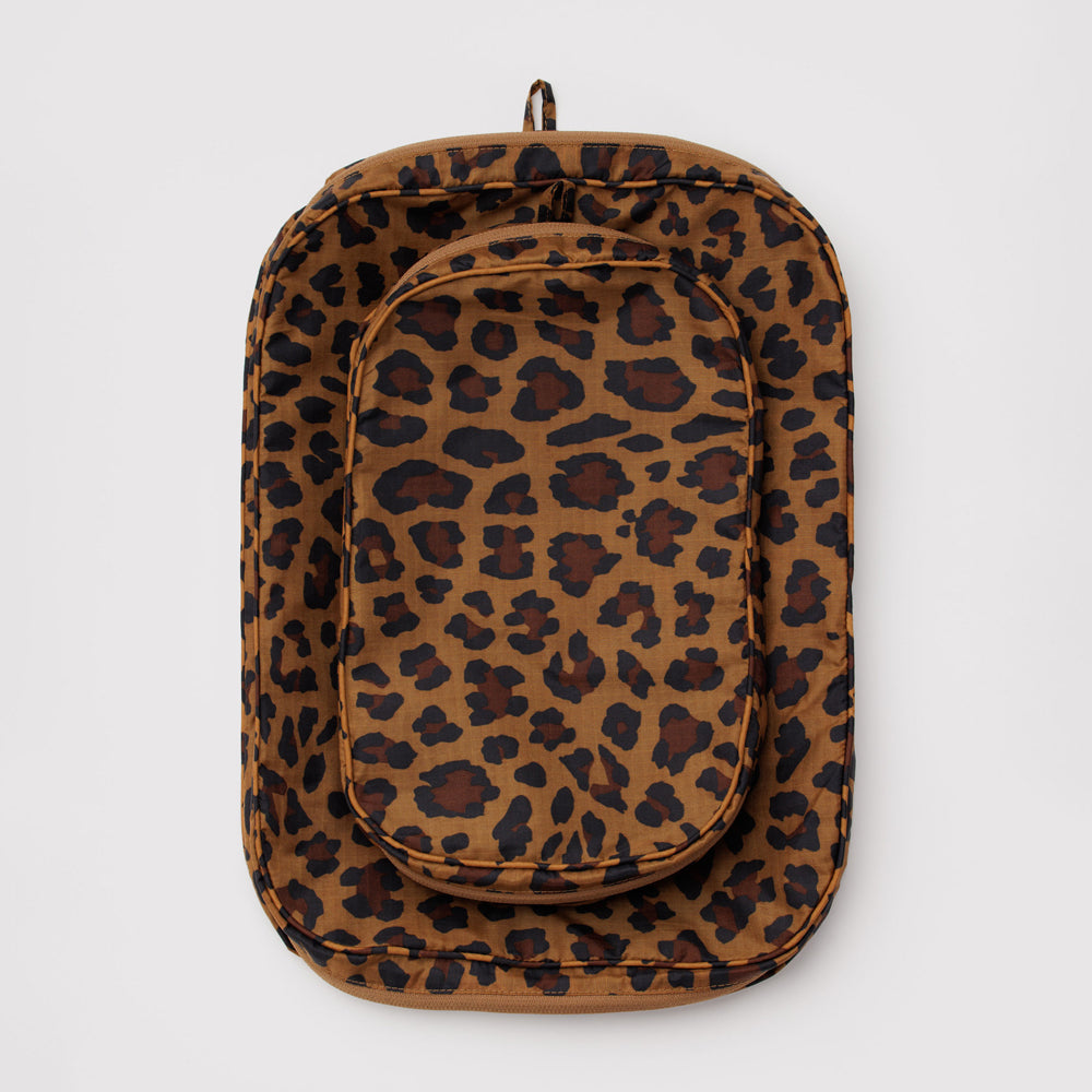 Leopard print cube set on a white background