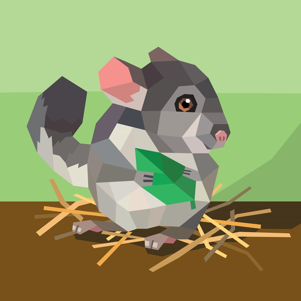Small rodent holds leaf in pile of sticks.