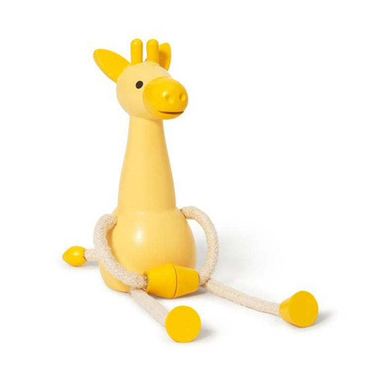 Palimals Giraffe displayed sitting down with magnetic hands closed.