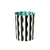 River Pattern Bin, black and white wavy vertical striped exterior, green and blue wavy striped interior.