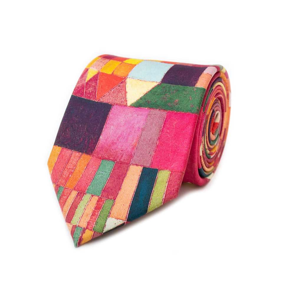 Colorful patchwork tie on a white background