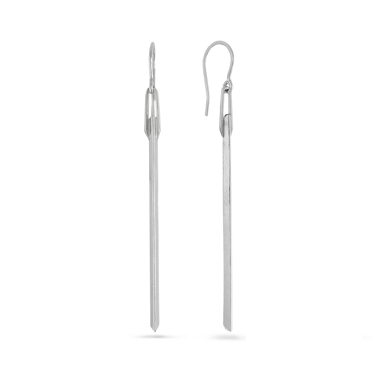 Pair of silver earrings on a white background