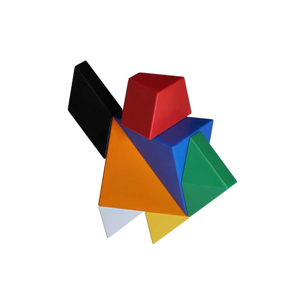 Colorful geometric sculpture on a white background