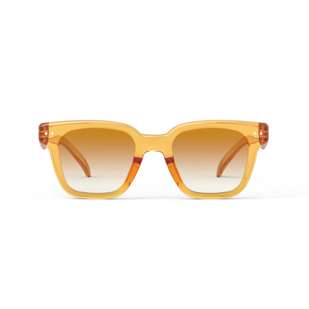 Yellow sunglasses with gradient lenses on a white background
