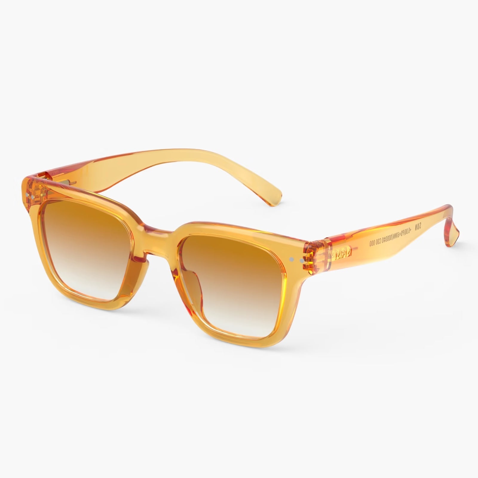 Yellow sunglasses with gradient lenses on a white background