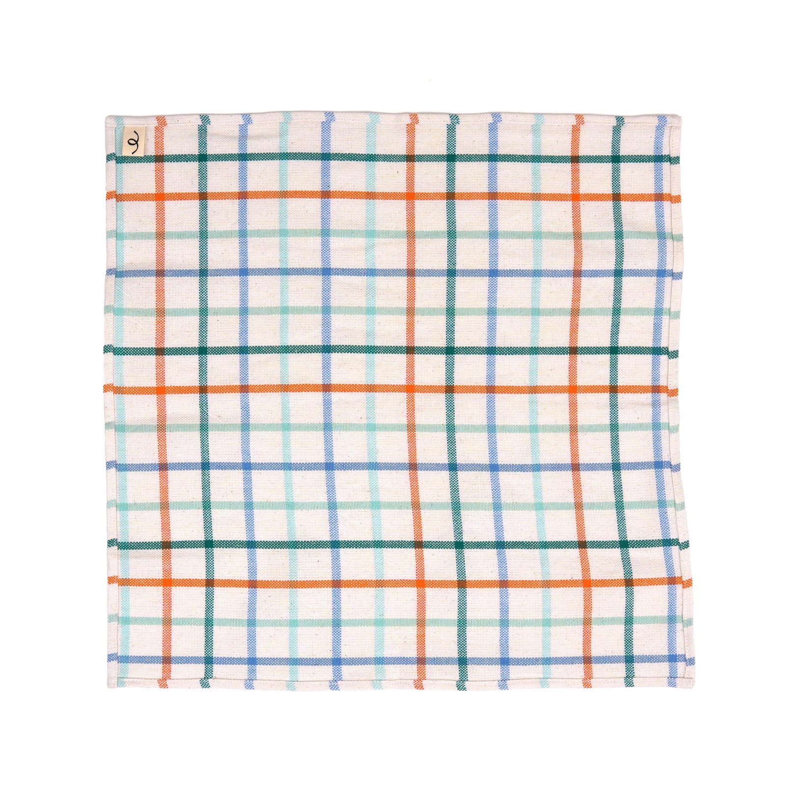 Two square white napkins with a colorful plaid pattern, displayed side-by-side on a plain white background.