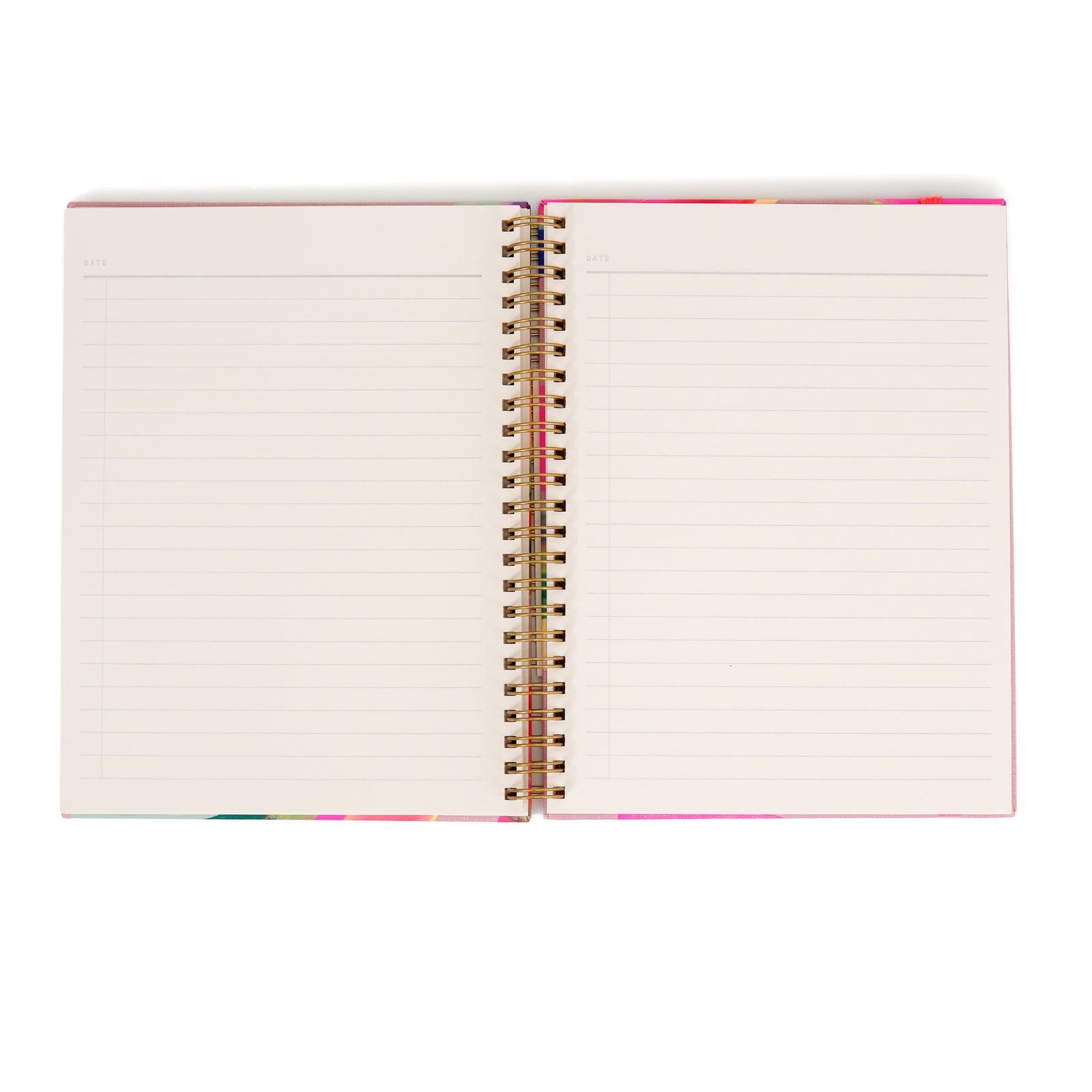 Hand painted notebook with colorful abstract design on a white background
