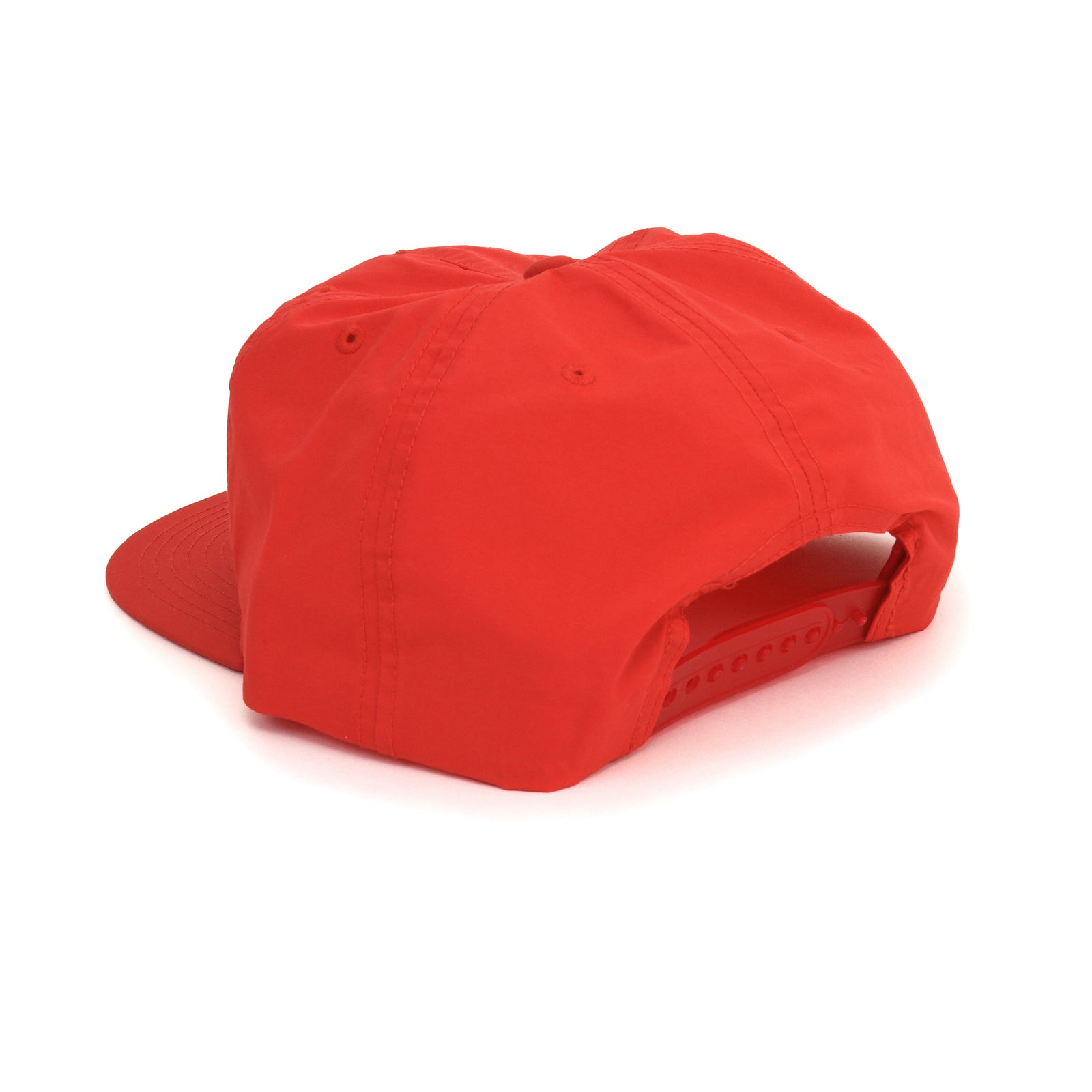 A bright red 5-panel baseball cap with a flat brim, featuring the text 'SF MO MA' embroidered in white on the front, set against a plain white background.
