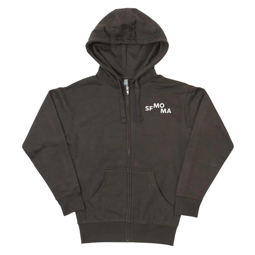 Front view zip hoodie with SFMOMA logo.