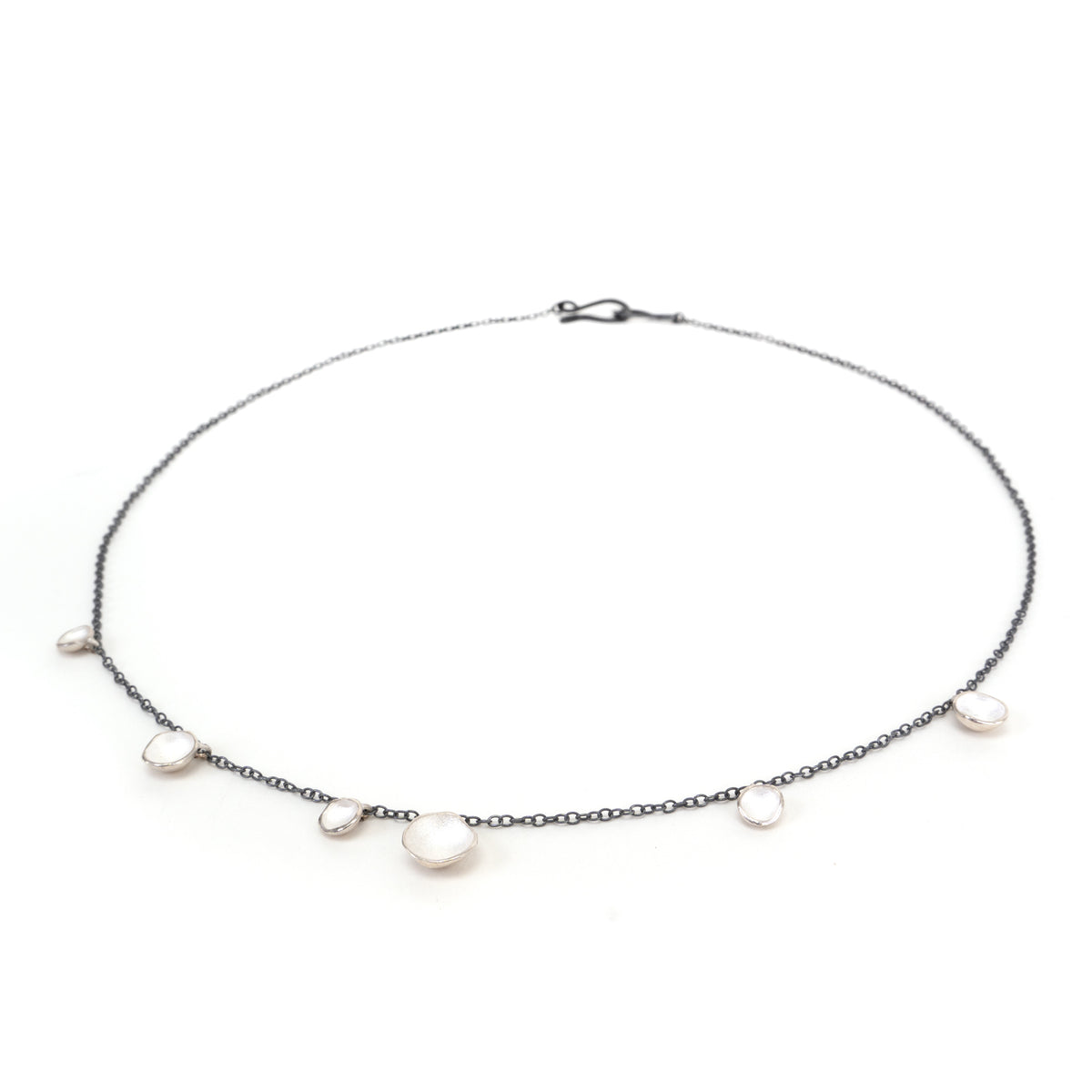 6-Pod Drop Necklace: Sterling and Oxidized Sterling on white