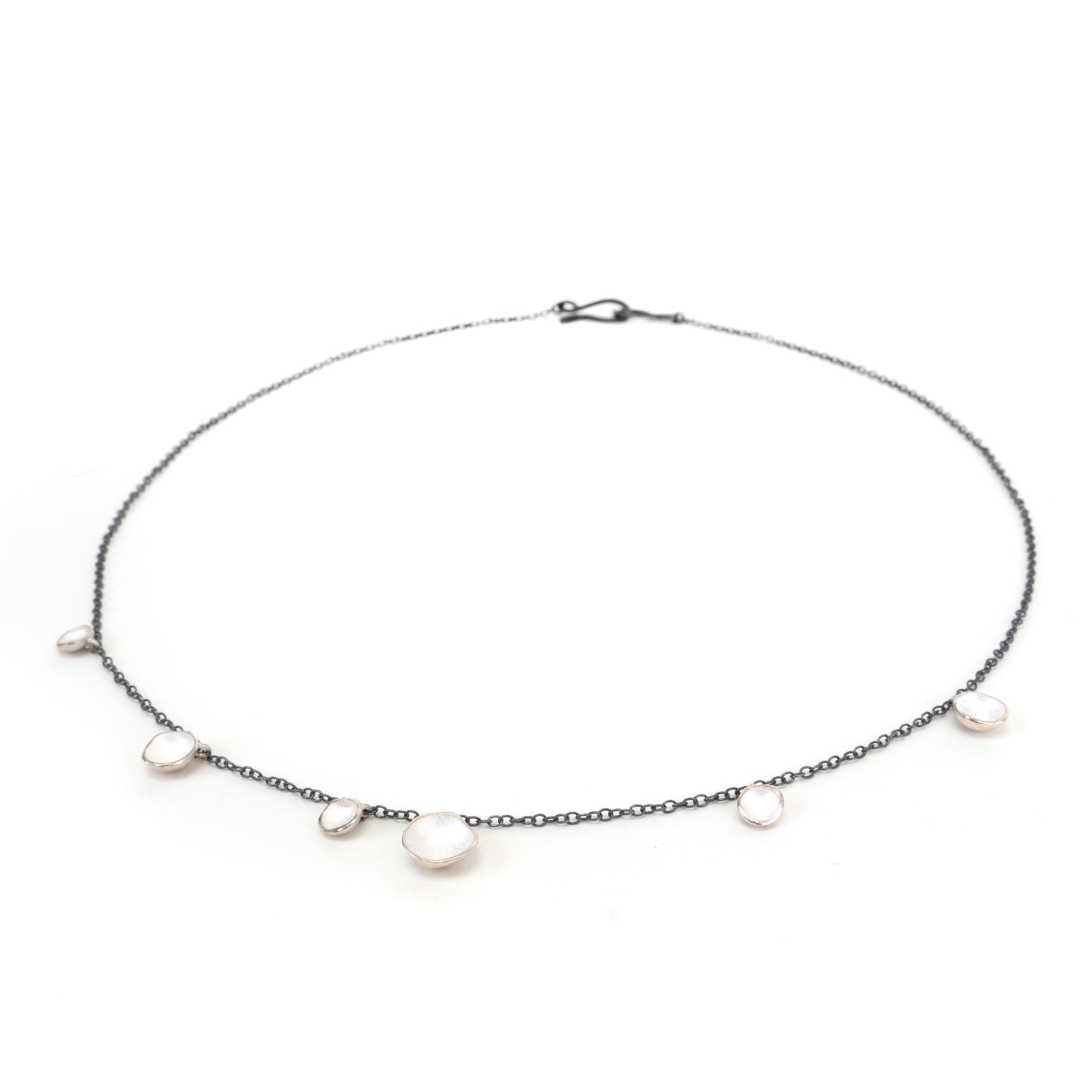 6-Pod Drop Necklace: Sterling and Oxidized Sterling on white