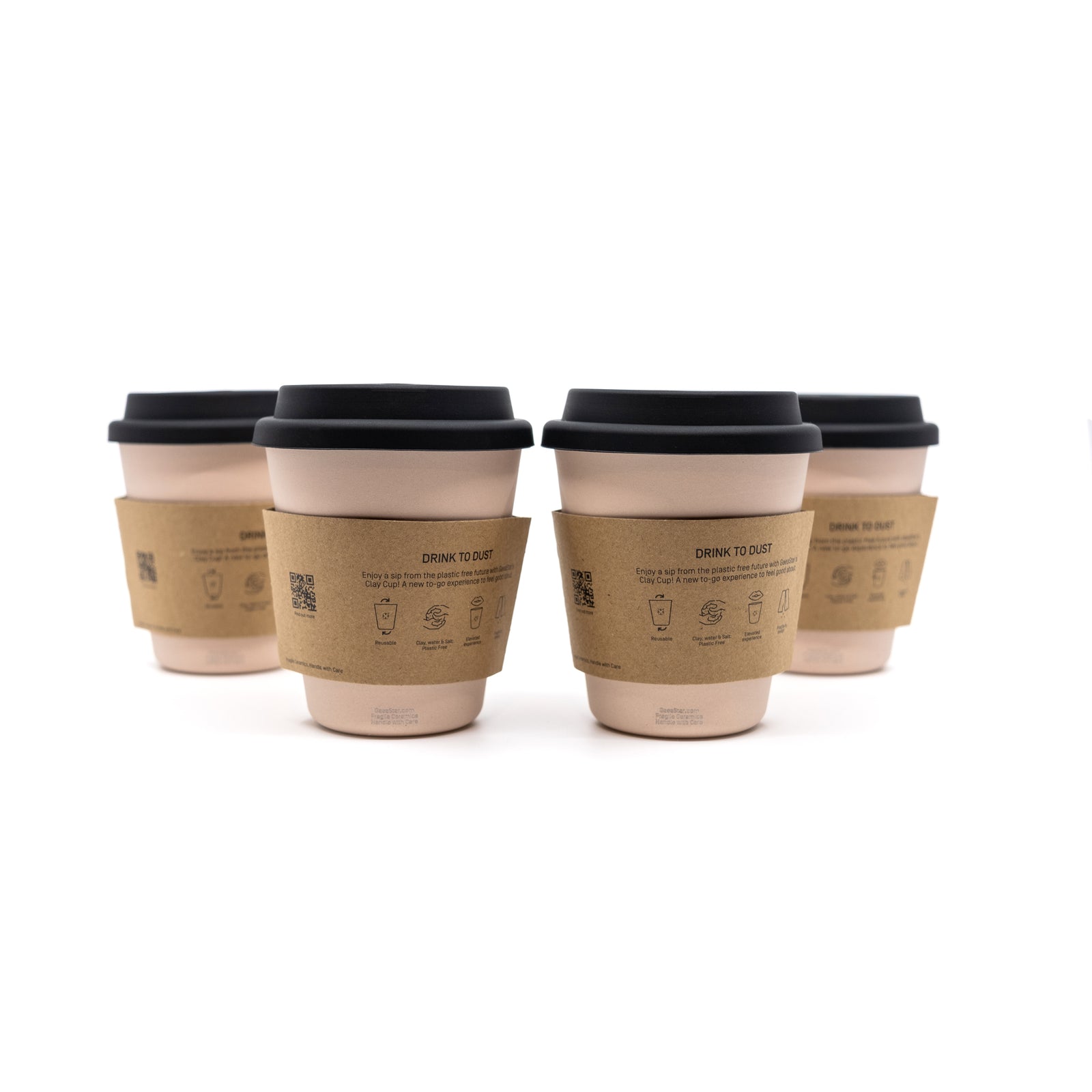 Set of Four Clay Cups with Silicone Lids