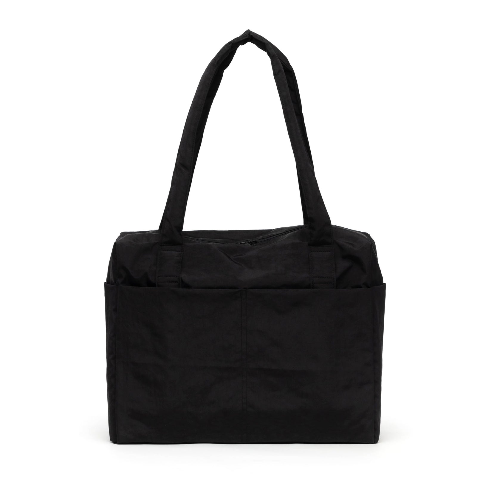 Black tote bag on a white background