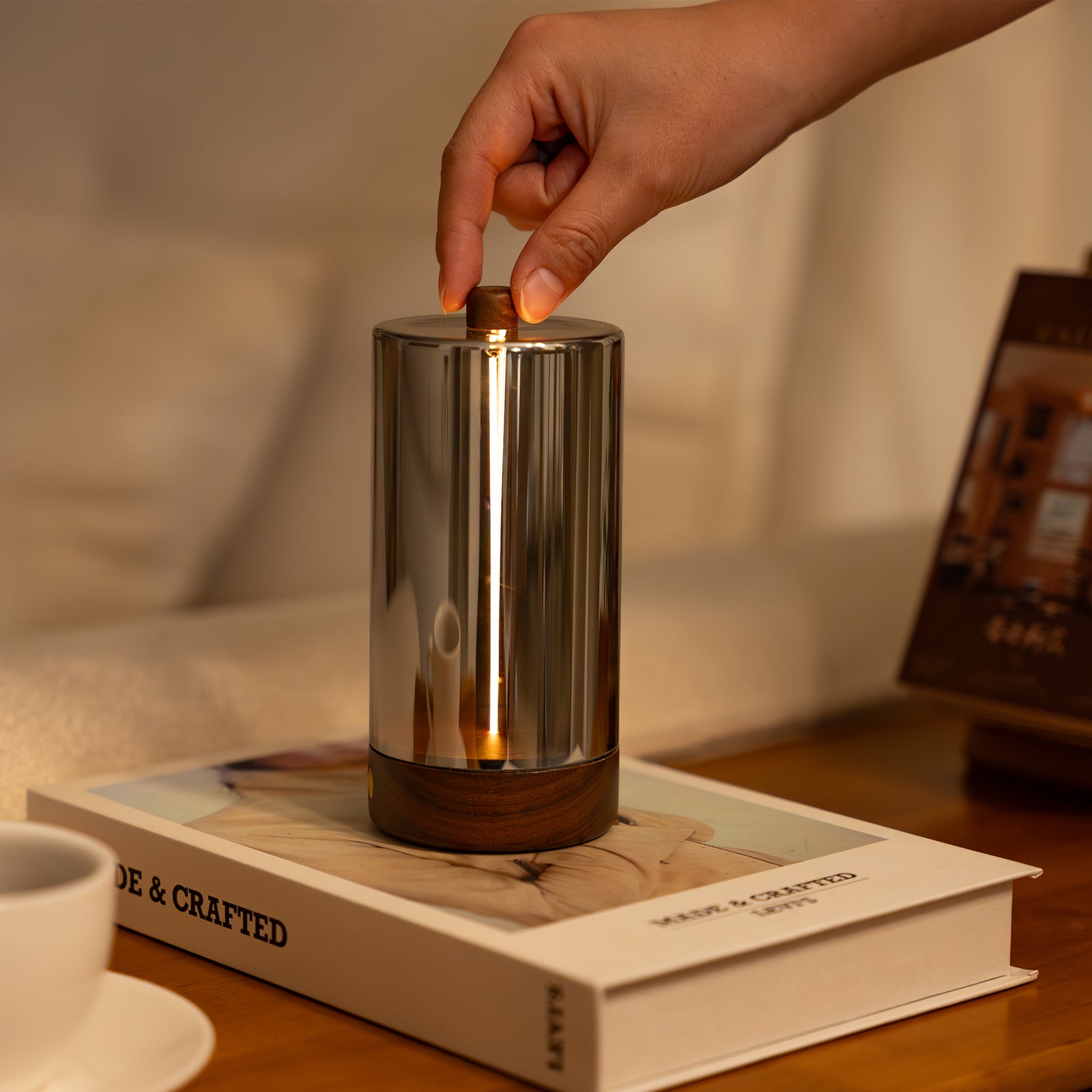 Glass container with glowing interior design on a white background