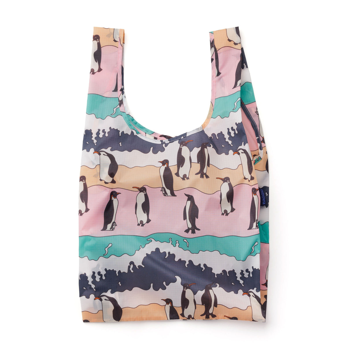 Reusable bag with penguin pattern on a white background
