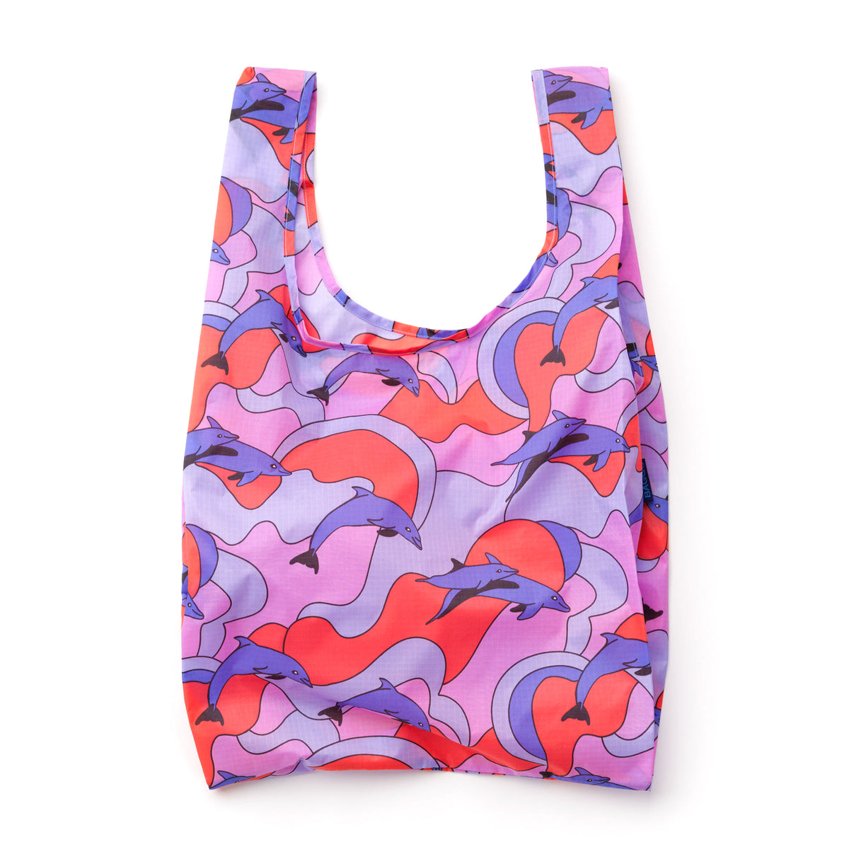 Reusable bag with dolphin pattern on a white background