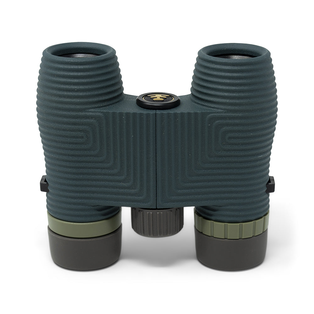 Green binoculars with a brand logo on a white background