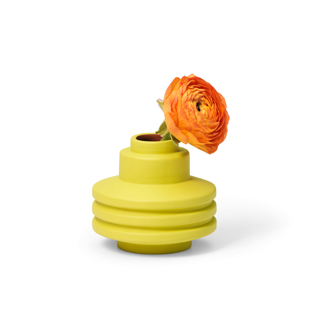 Mini Strata Vase: Chartreuse with rose.