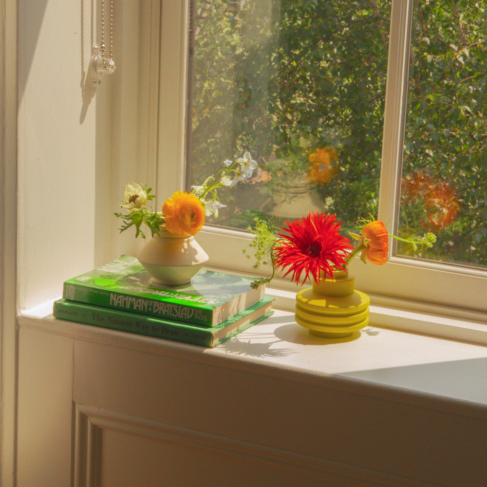 Two vases on window sill.