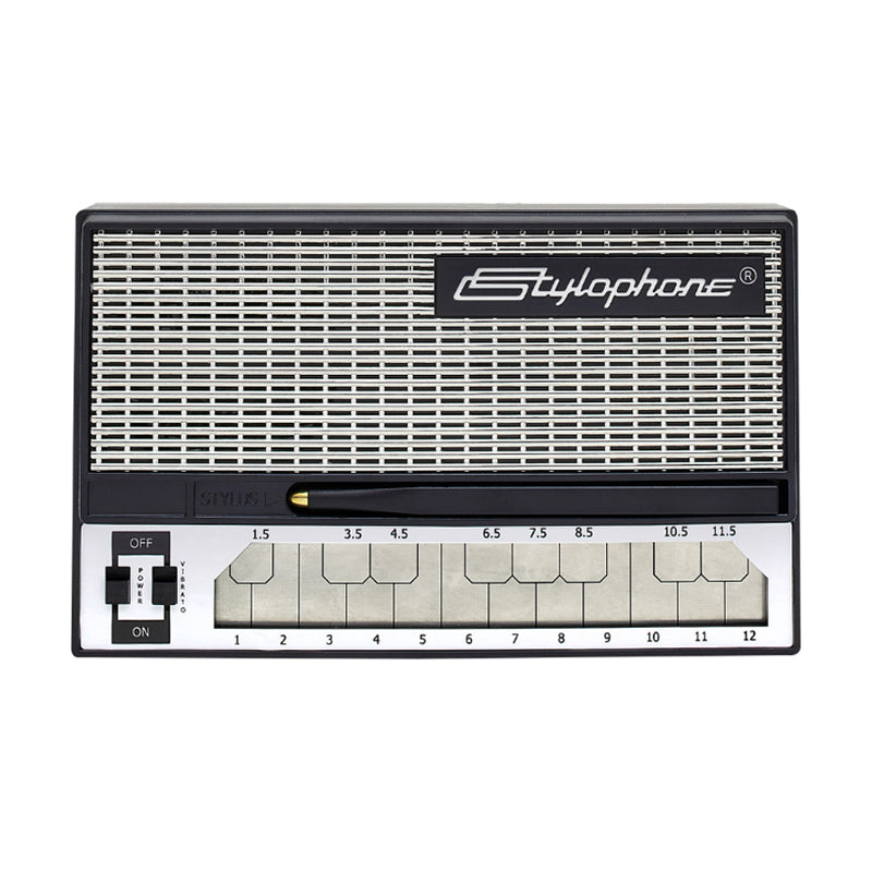 Stylophone device with control panel on a white background