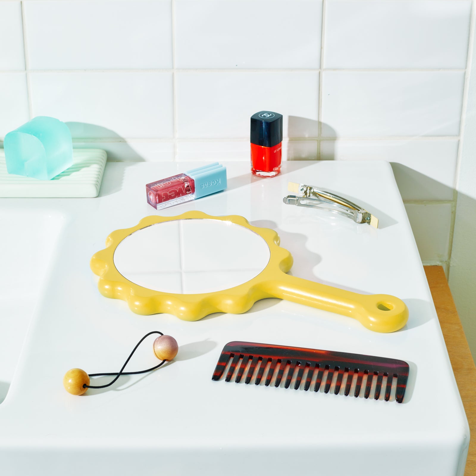 Yellow mirror on a white background