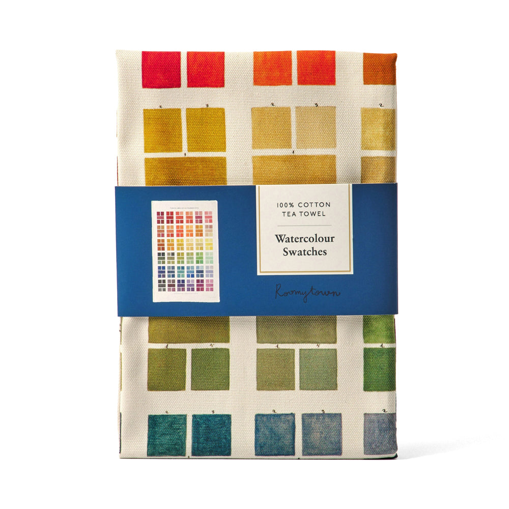 Watercolor Swatches Tea Towel in paper label.