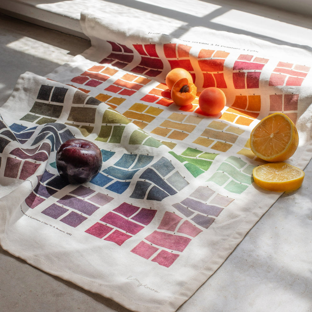 Tea towel with fruit lifestyle.
