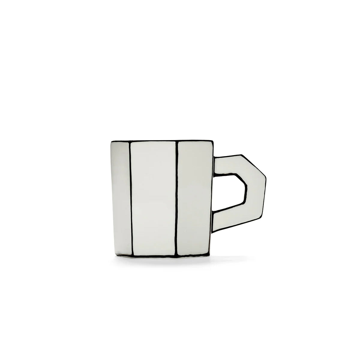 White mug with black stripes on a white background