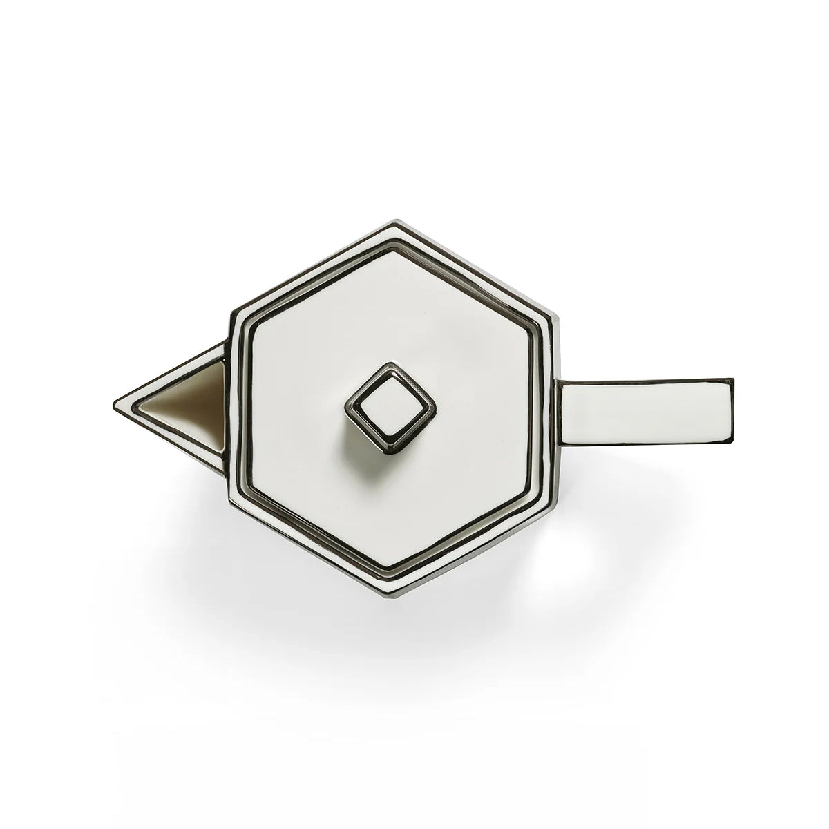 Top view of hexagonal teapot on a white background