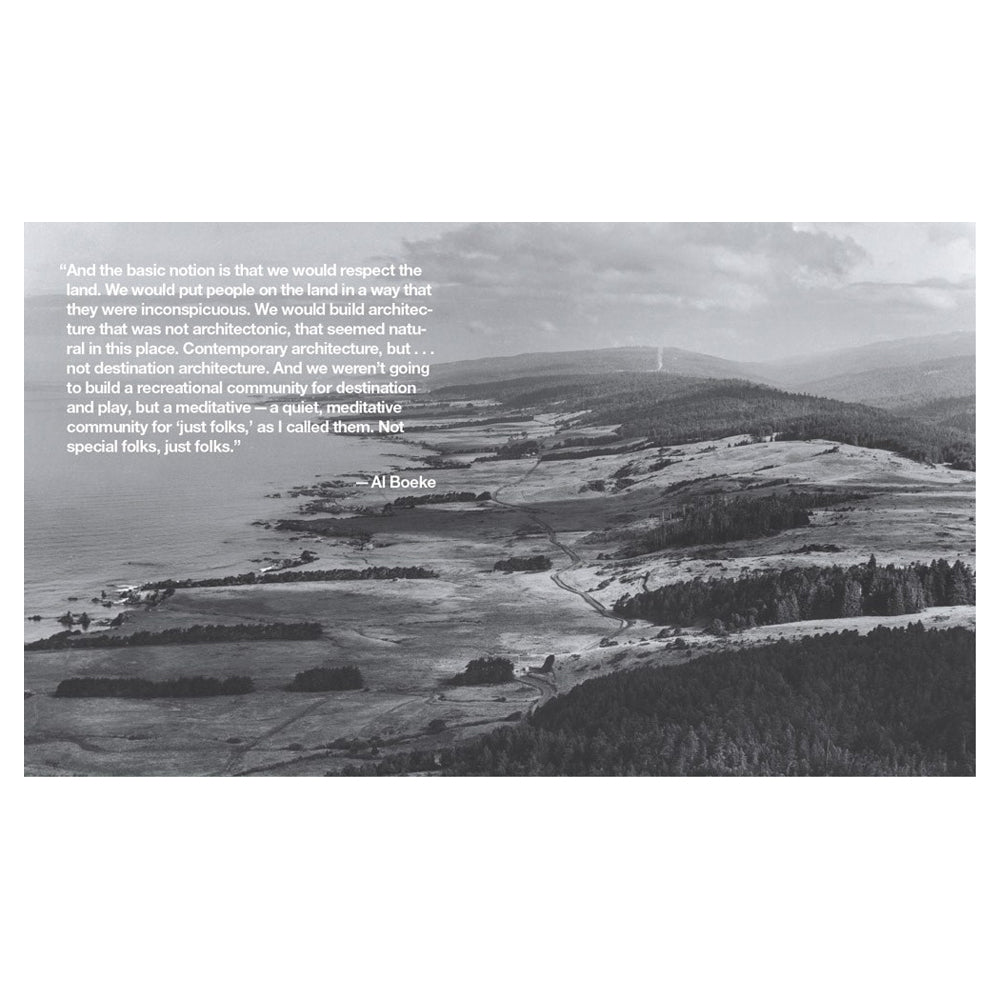 Black and white landscape with a quote by Al Boeke on a white background