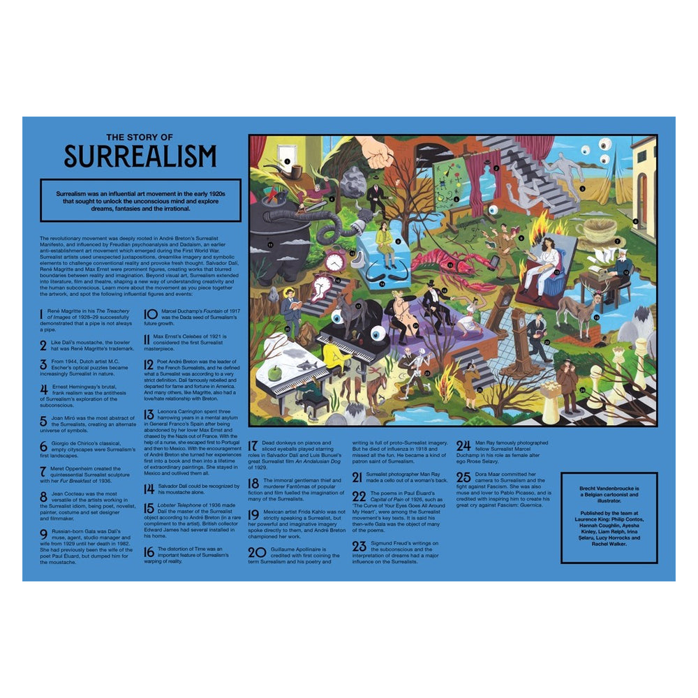 Illustrated poster about Surrealism with a blue border