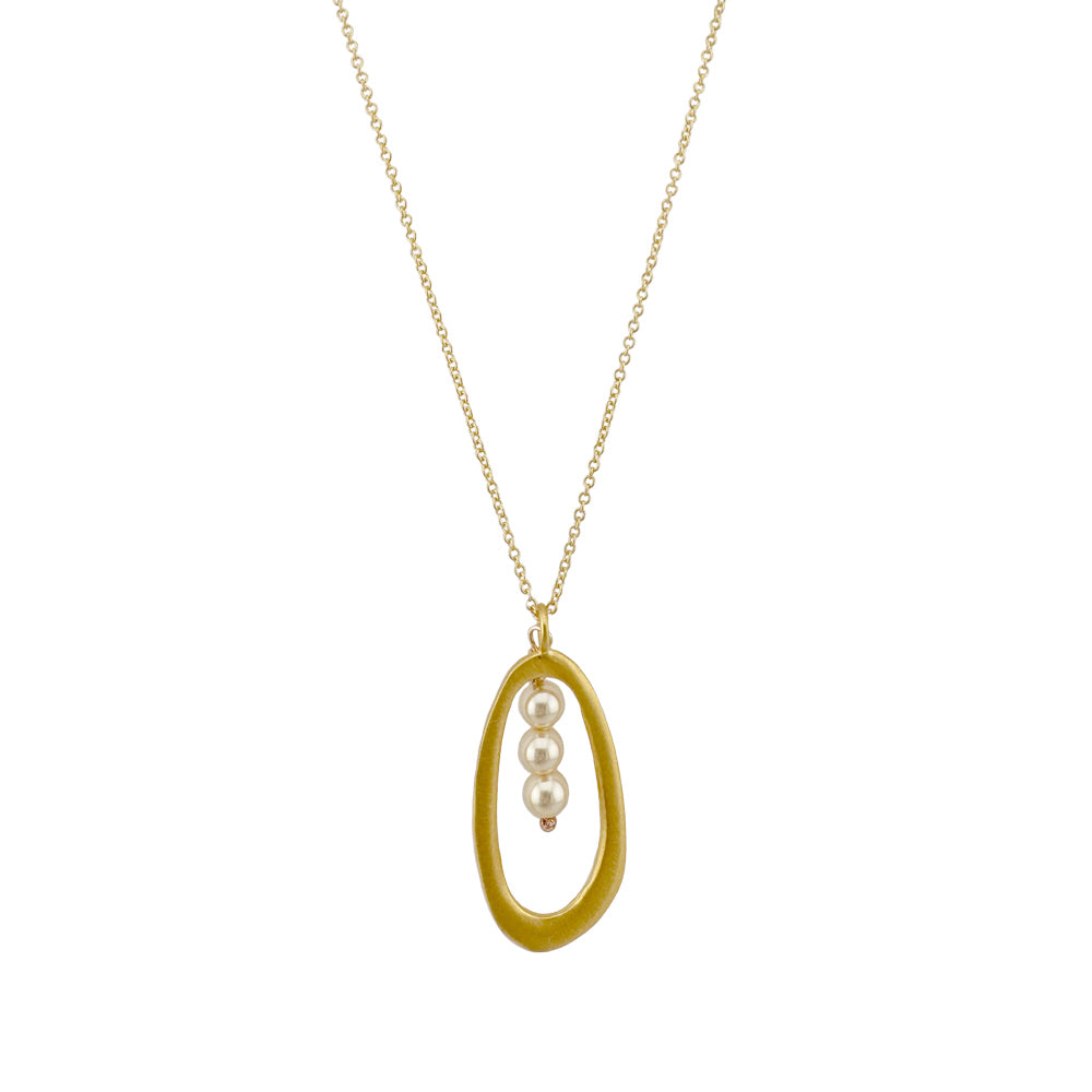 Three Pearls in Oval Vermeil Necklace