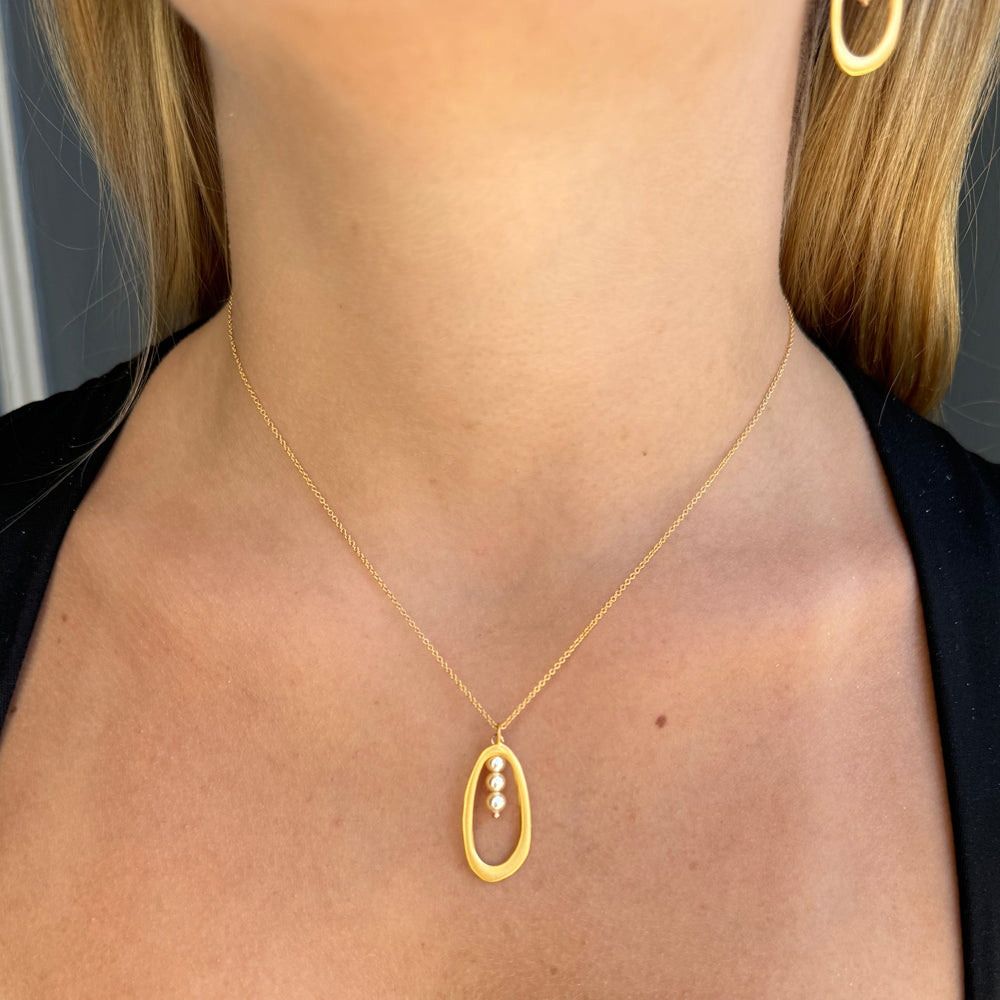 Three Pearls in Oval Vermeil Necklace