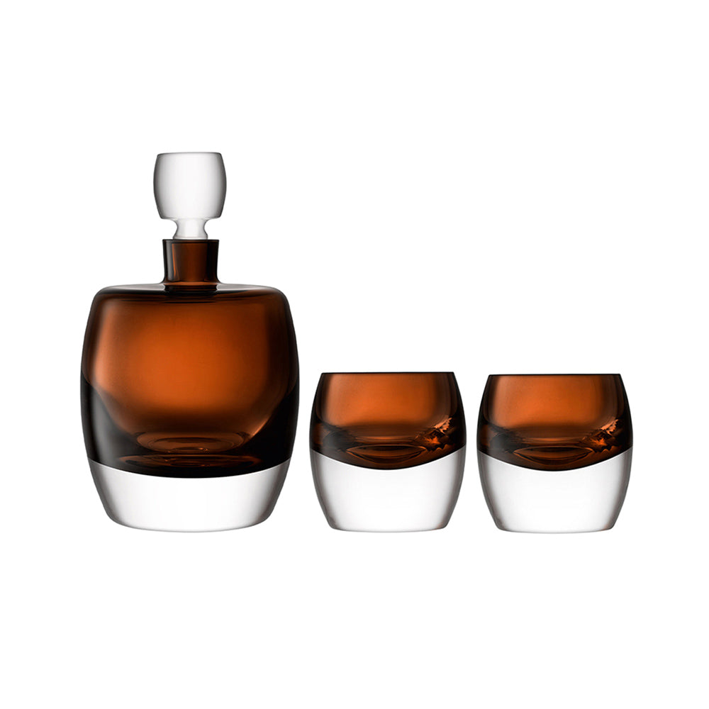 Whiskey Club Peat Brown Decanter 36 Oz and Tumblers x 2 
