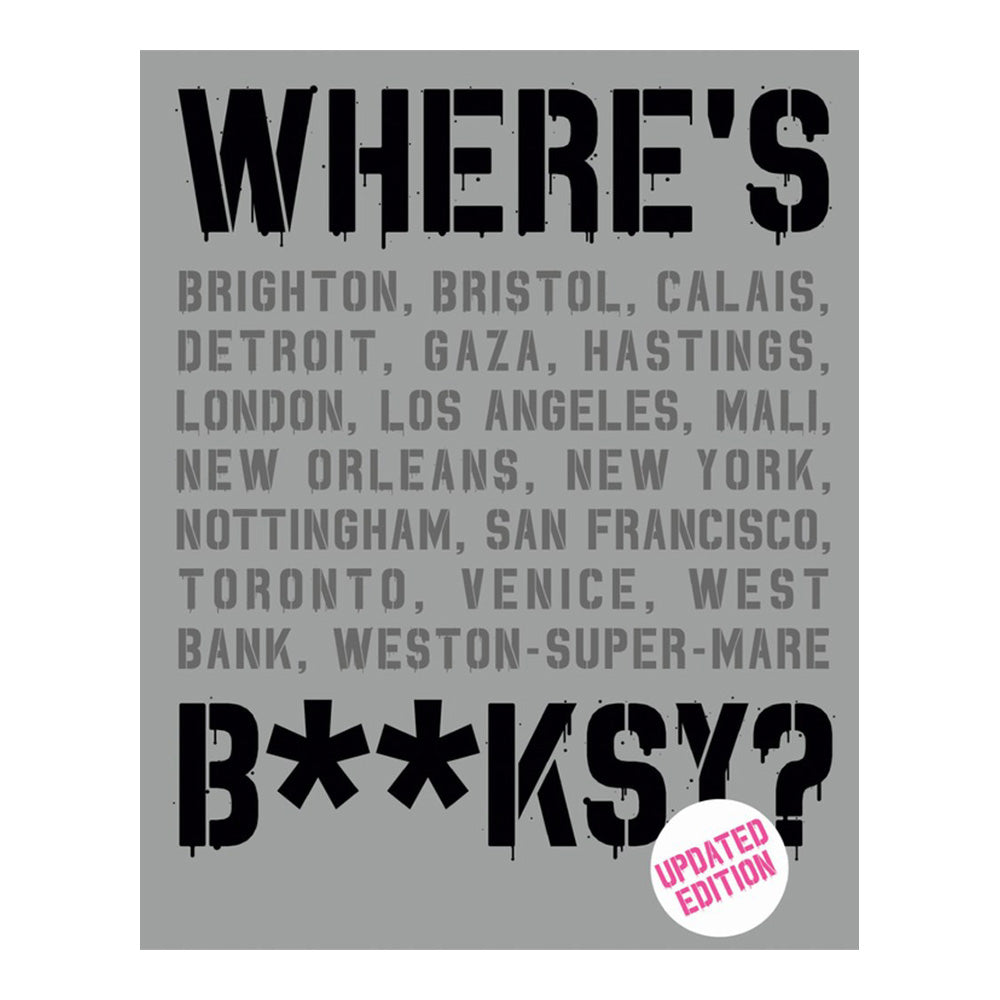 Cover of 'Where's Banksy' with graphic stencil text.