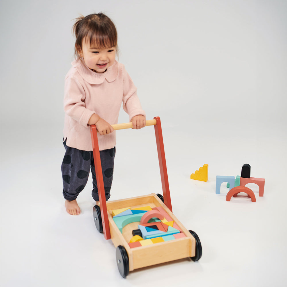 Toddler pushing trolley.