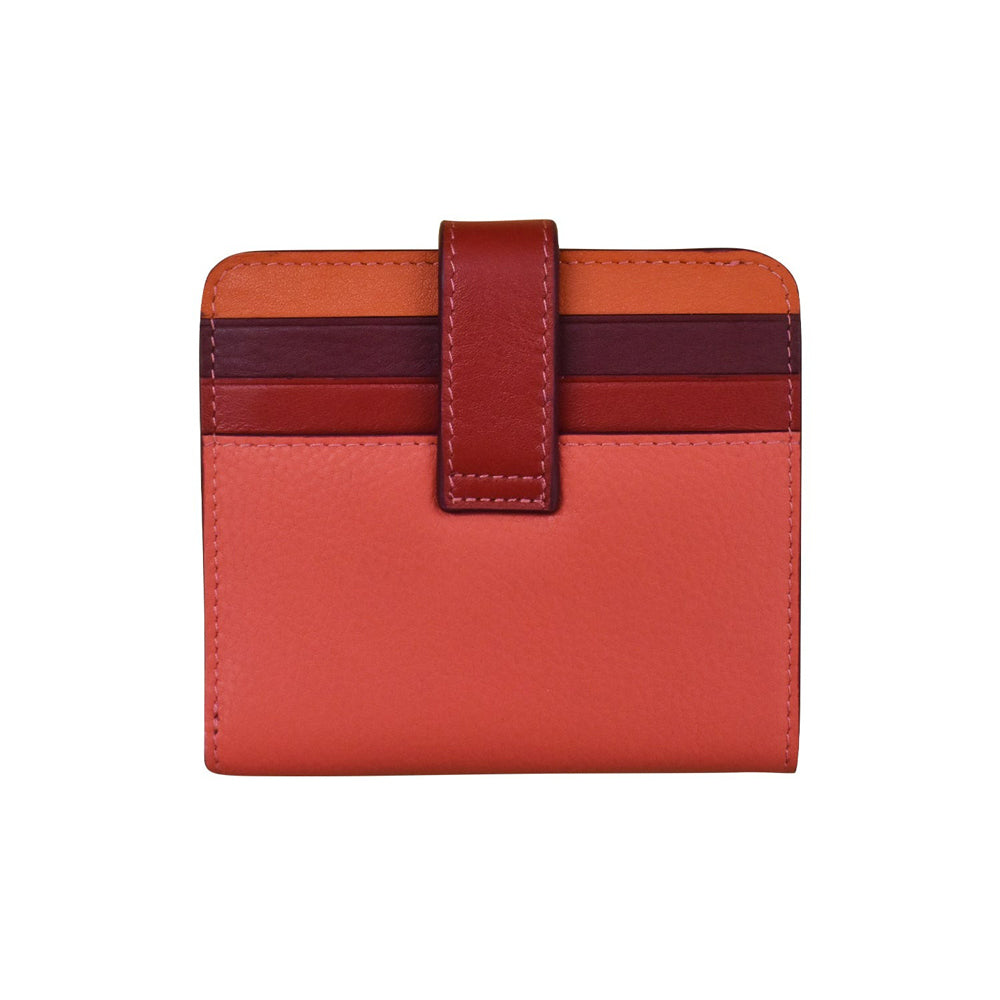 Red and orange wallet with a strap on a white background