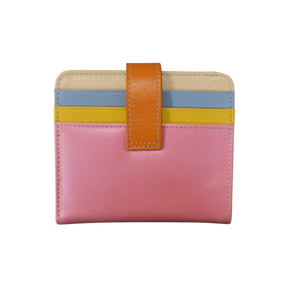 Multicolored wallet with a pink base on a white background