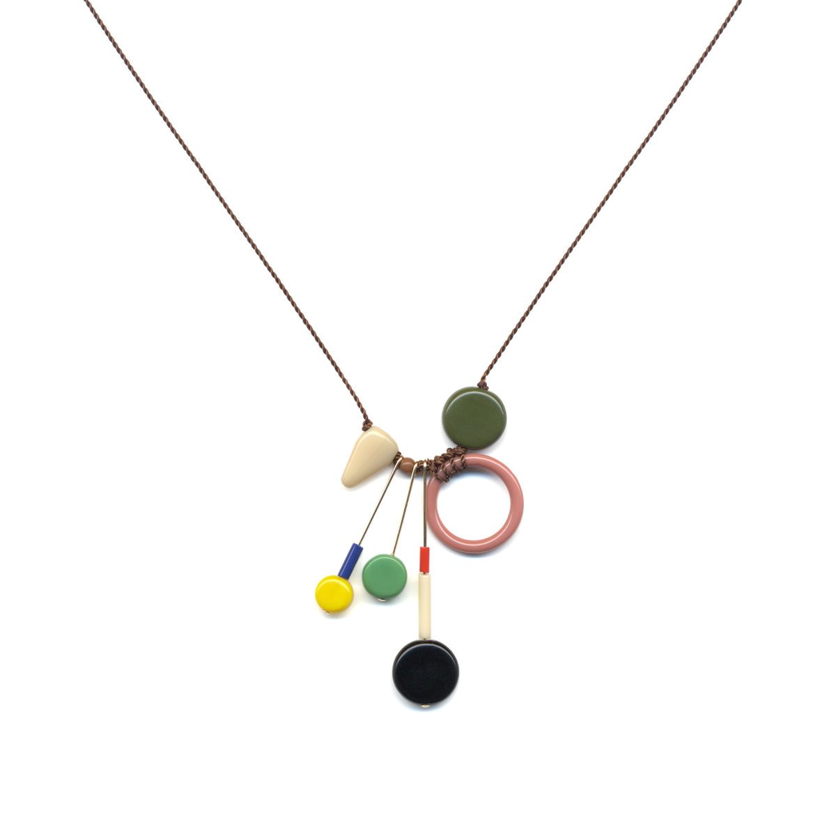 Necklace with colorful pendant on a white background