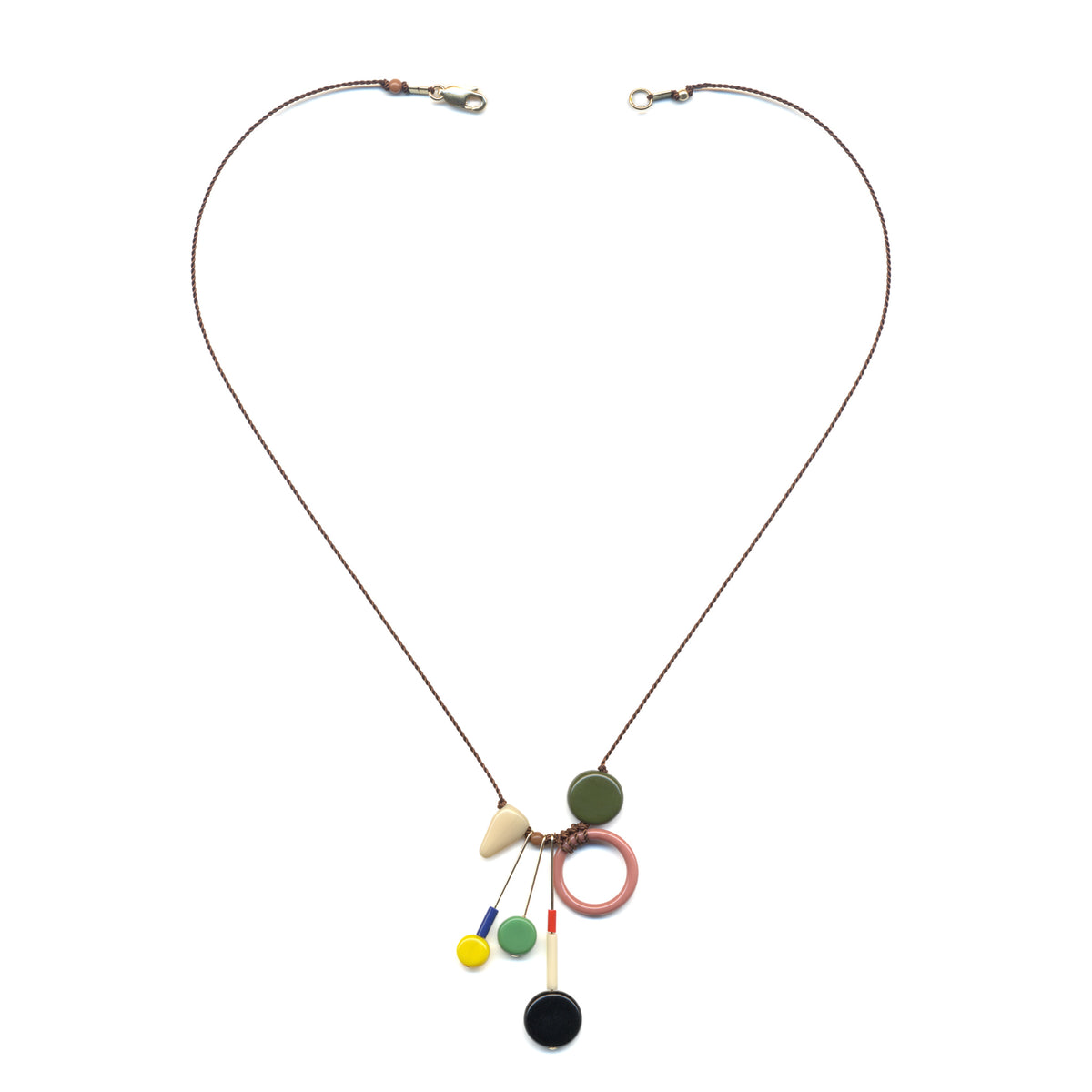 Necklace with colorful pendant on a white background