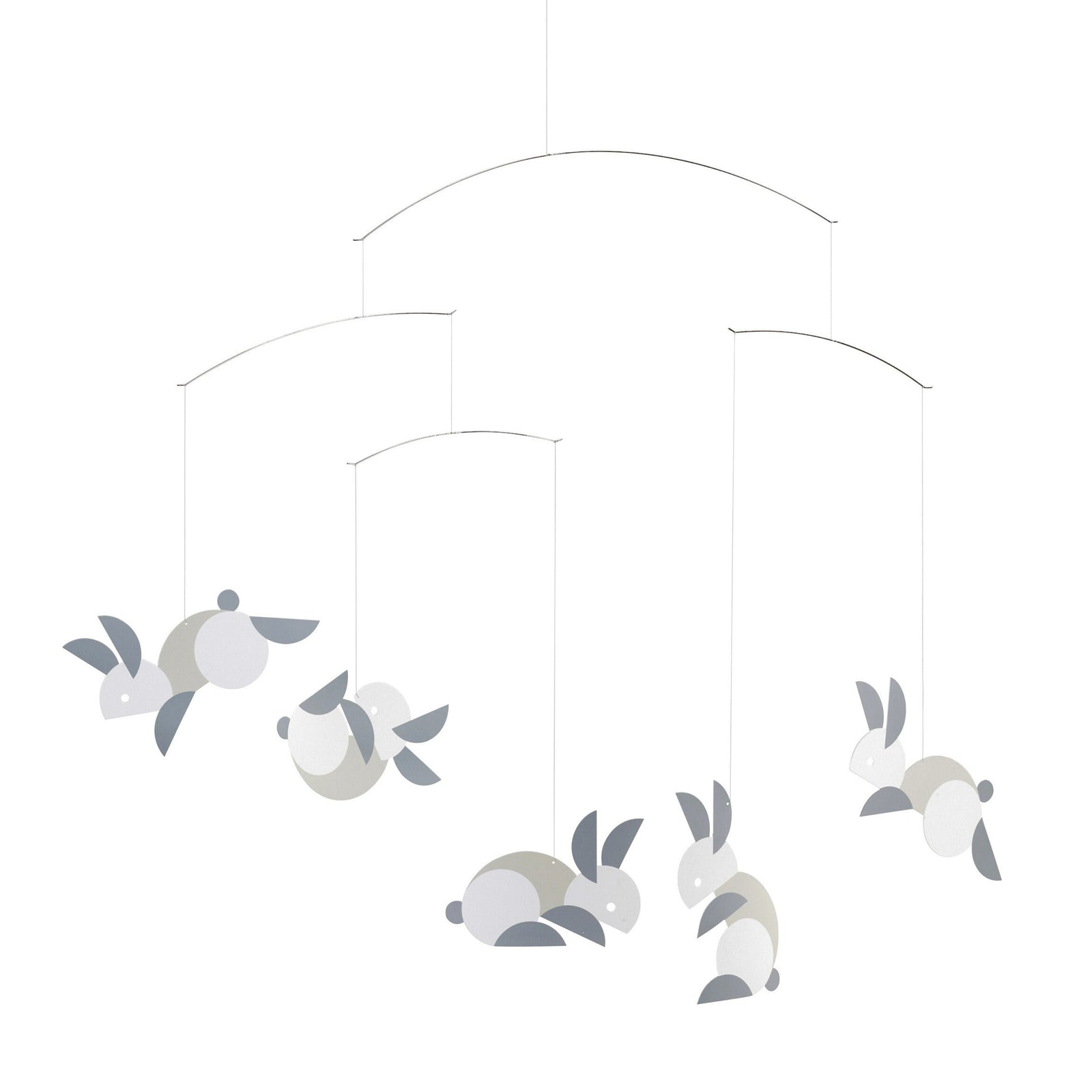 Decorative hanging mobile with rabbit shapes on a white background