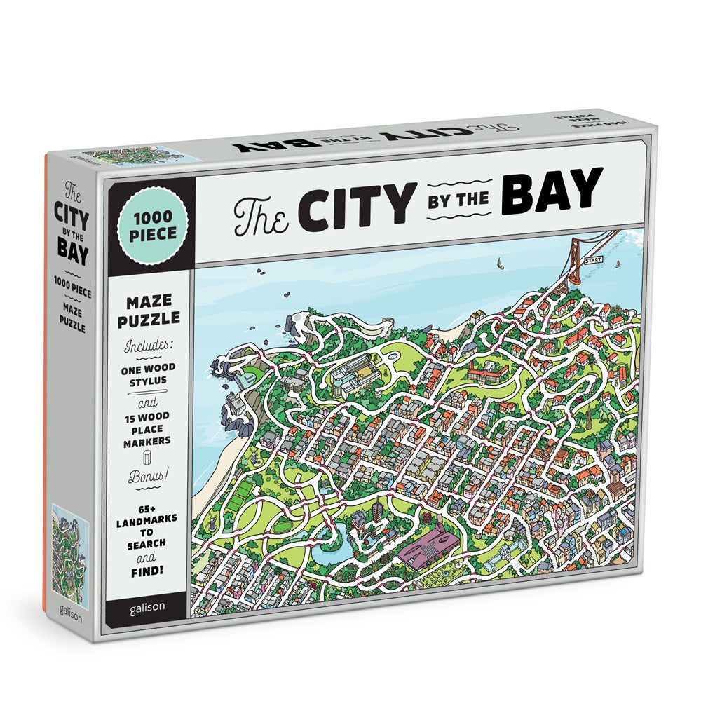 The City By The Bay 1000-Piece Maze Puzzle&#39;s packaging on display.