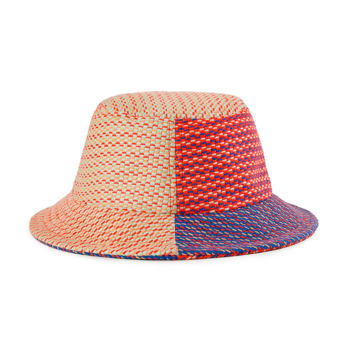 Color-blocked bucket hat on a white background