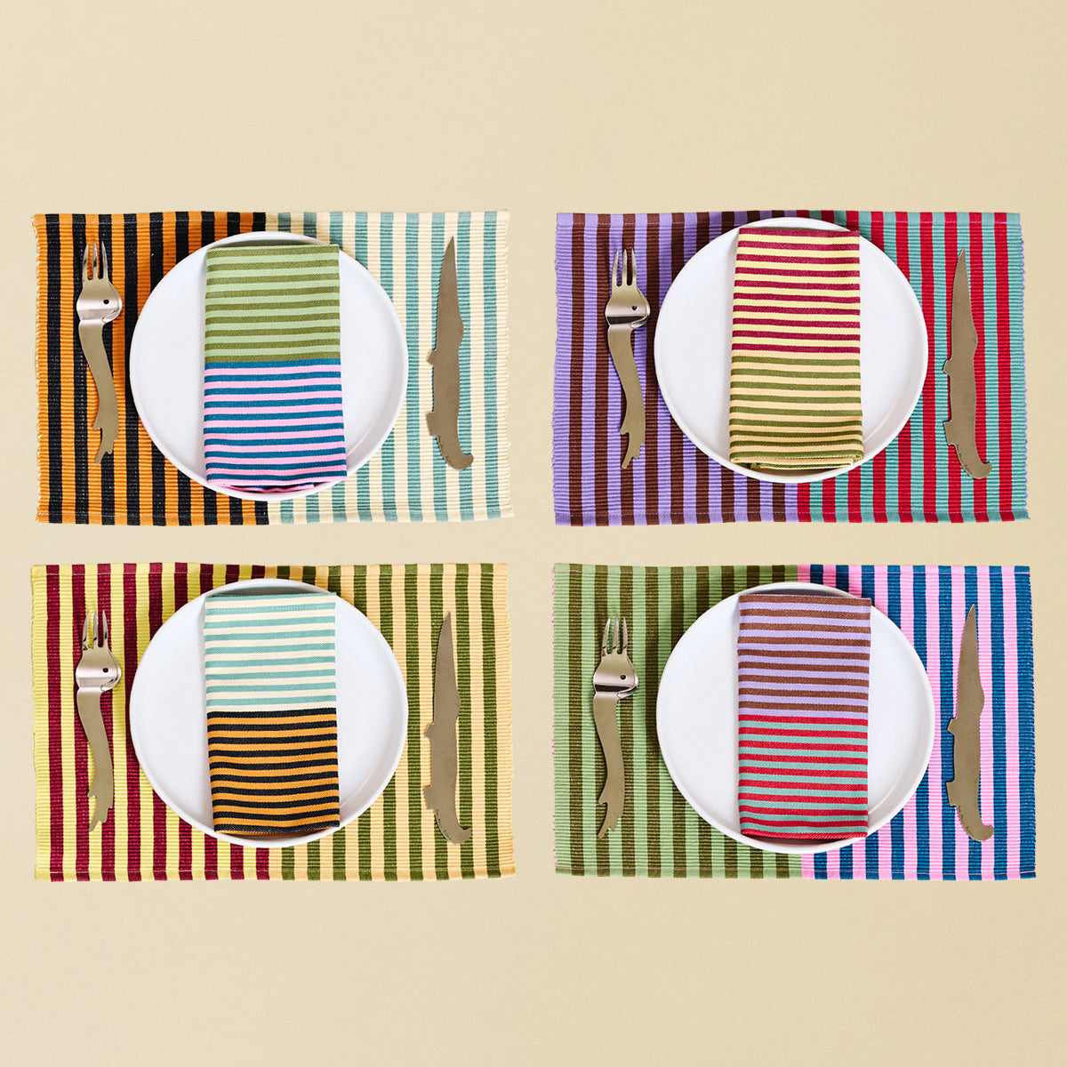 Spice Dual Striped Placemats Mixed Set of 4