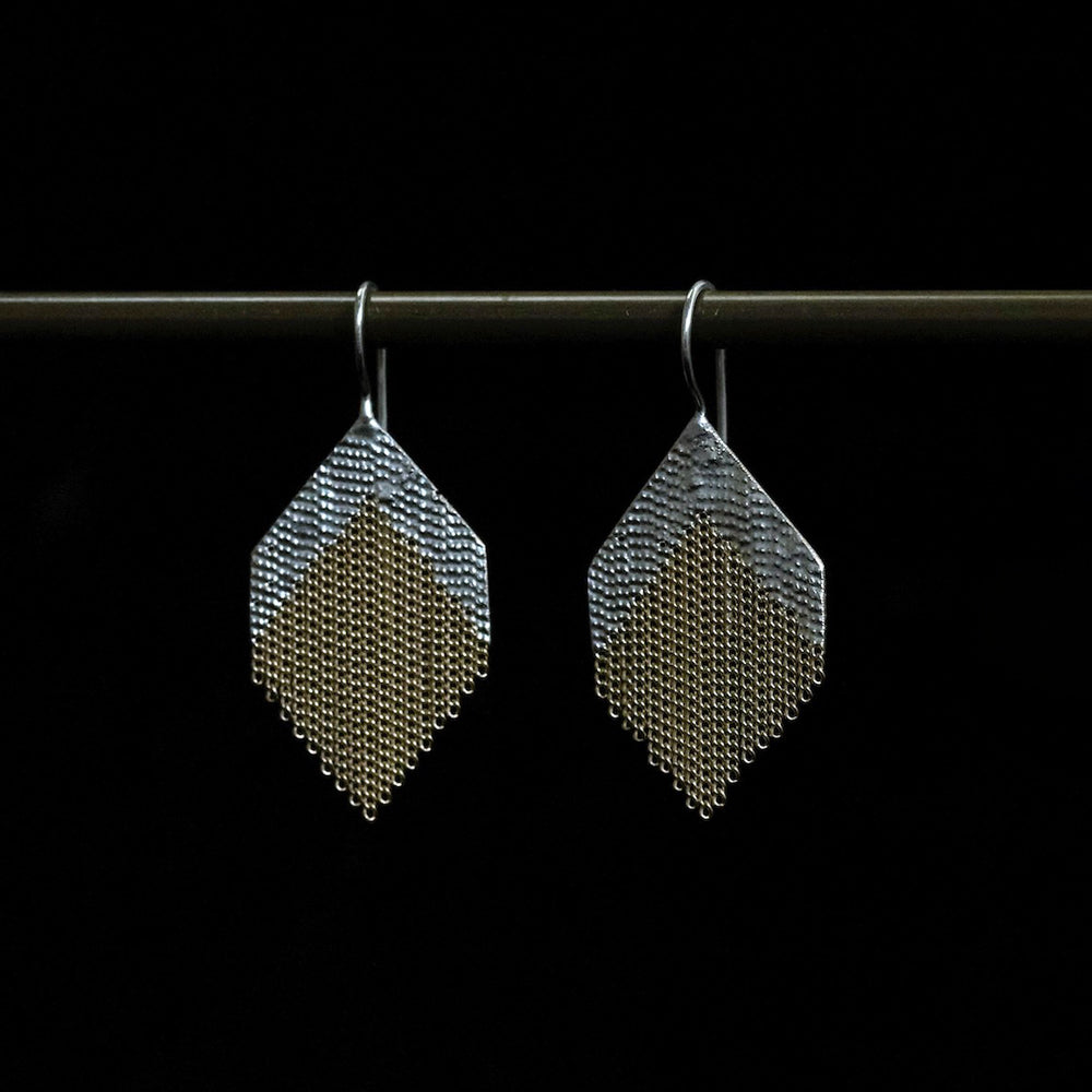 Gem Brass and Silver Earrings