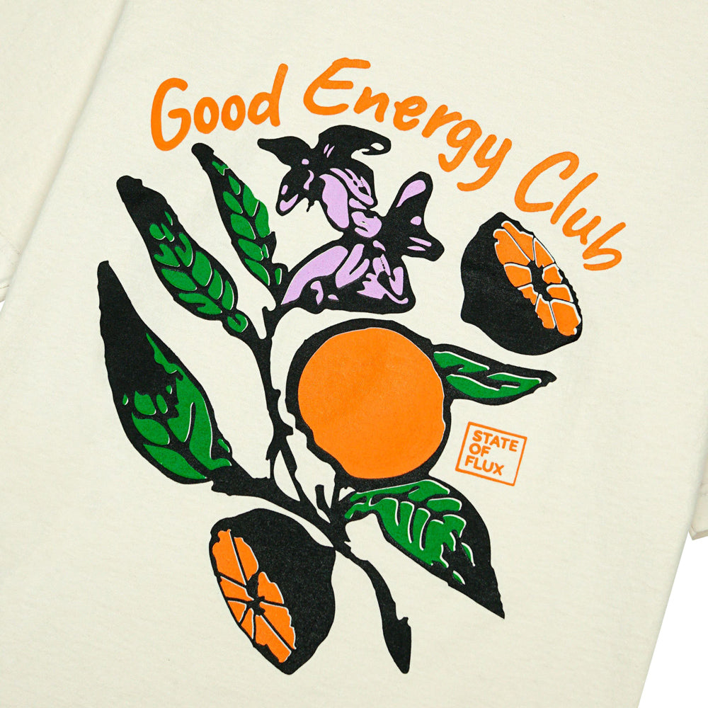 Close up view Good Energy Club Tee.
